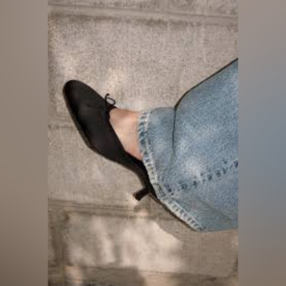 Zara Black Satin Kitten Heel Mules with Bow - Picture 7 of 13